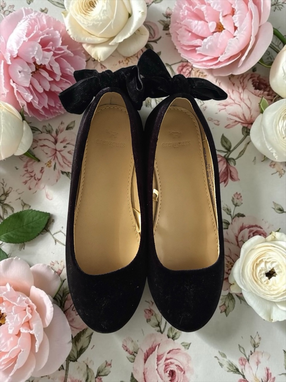 Crewcuts Little Girls Black Velvet Bow Ballet Flats Size 2
